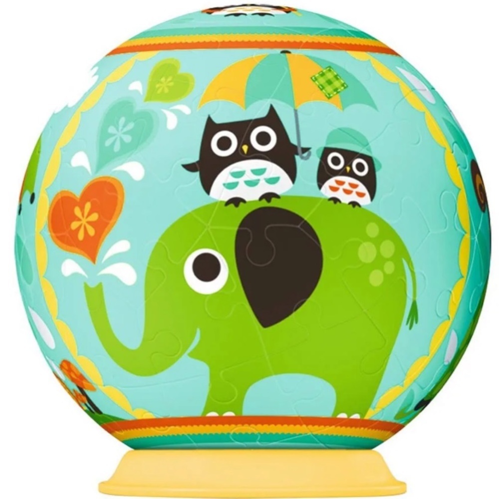 EUC Ravensberger 54 Pieces 3D Kids Globe Puzzle With Stand Owls Elephant